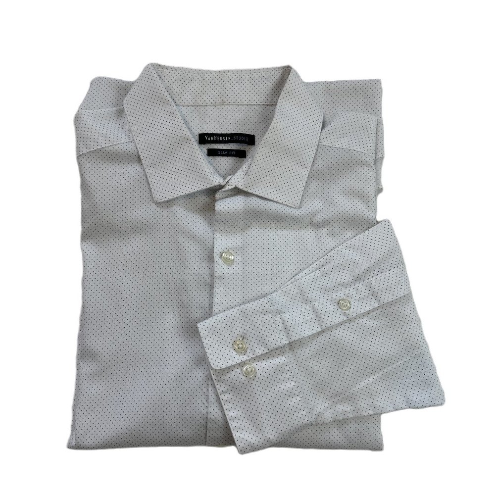 Van Heusen Studio Slim Fit 16 16.5 34/35 Men's Button Down Dress Shirt Swiss Dot
